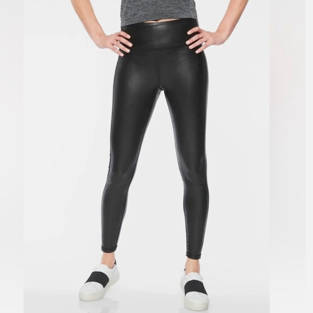 Athleta All Over Gleam Tight, Black, faux leather NWT